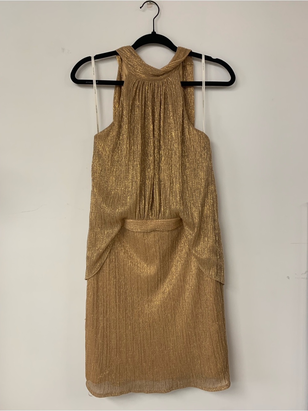 Halston Gold Metallic Backless Pleated Dress